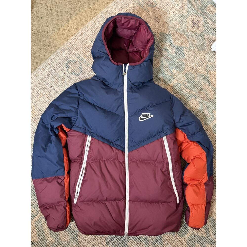 Nike Sportswear Windrunner Down Puffer Jacket Hooded Navy Burgundy Men’s Small